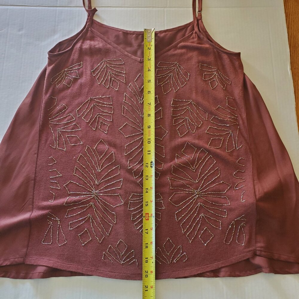 Anthropologie Alison Small Beaded Tank Top Chocolate Brown Embellished Leaves - Picture 15 of 16
